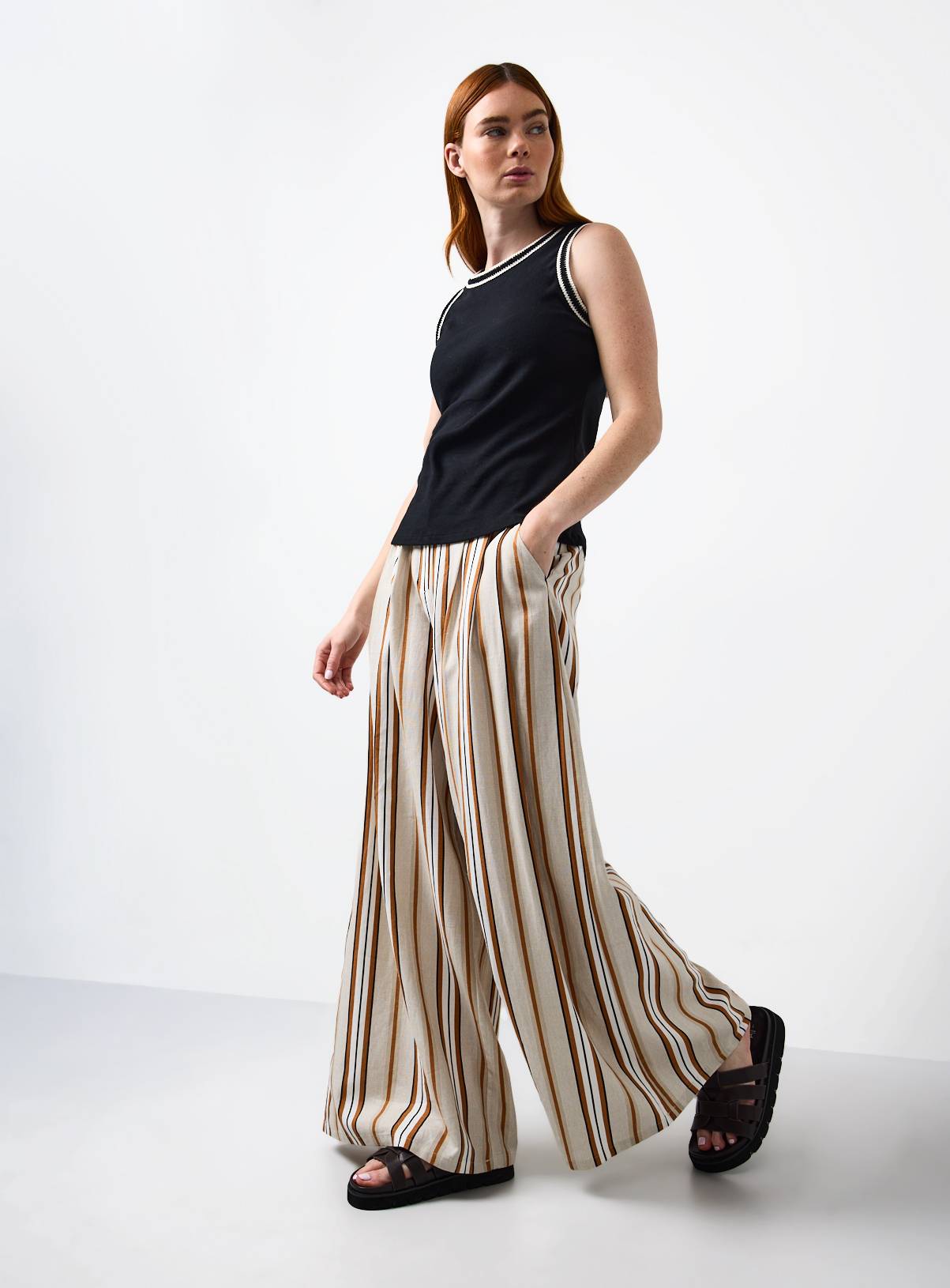 Smart Stripe Linen Blend Co-ord Wide Leg Trousers 12L - Image 2